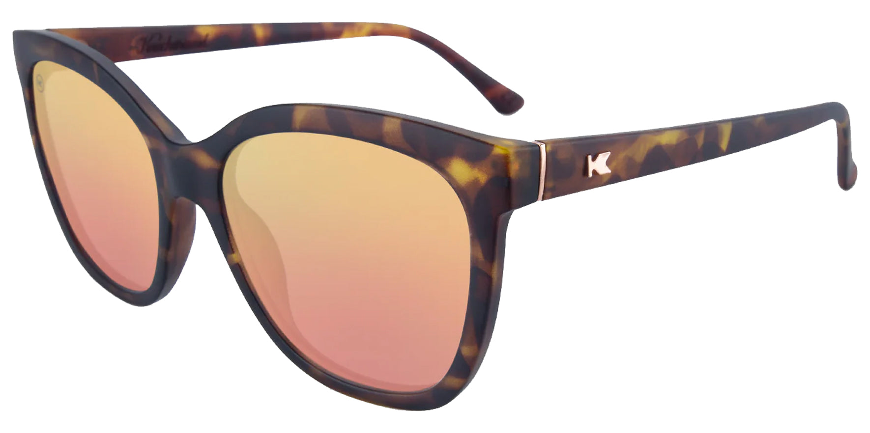 Knockaround Deja Views Women Matte Tortoise Cat Eye Sunglasses DVRO3005 Rose Gold Mirrored Polarized Lens 56mm