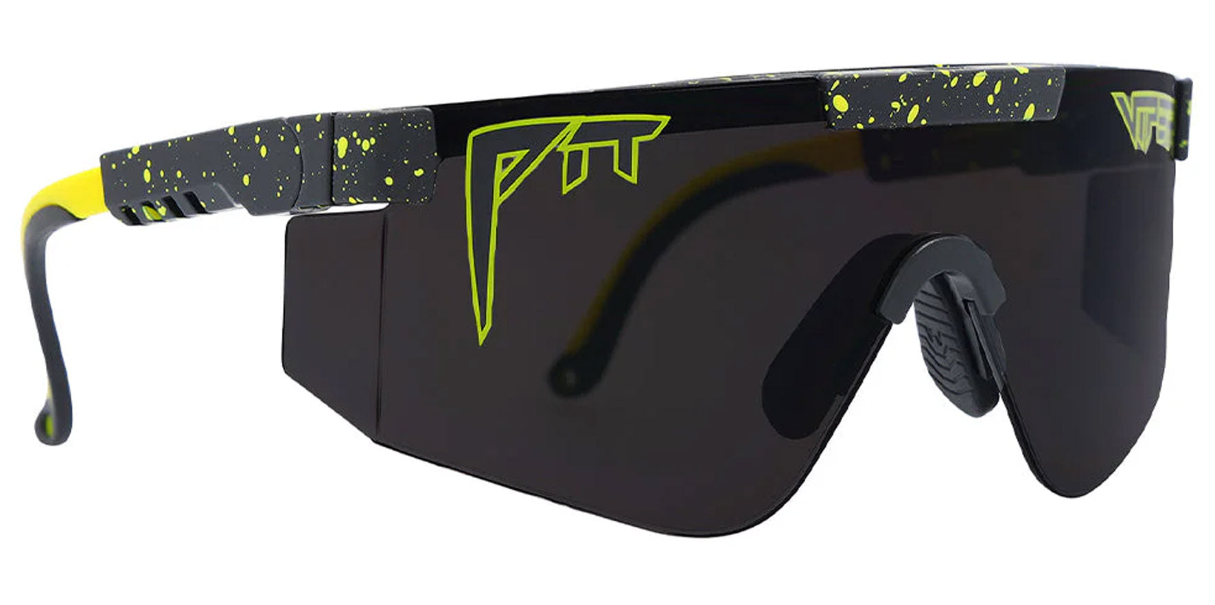 Pit Viper The Cosmos 2000 Black and Yellow Splatter Shield Sunglasses E-2K-TCOSMOS-Z87 Z87+ Smoke Lens