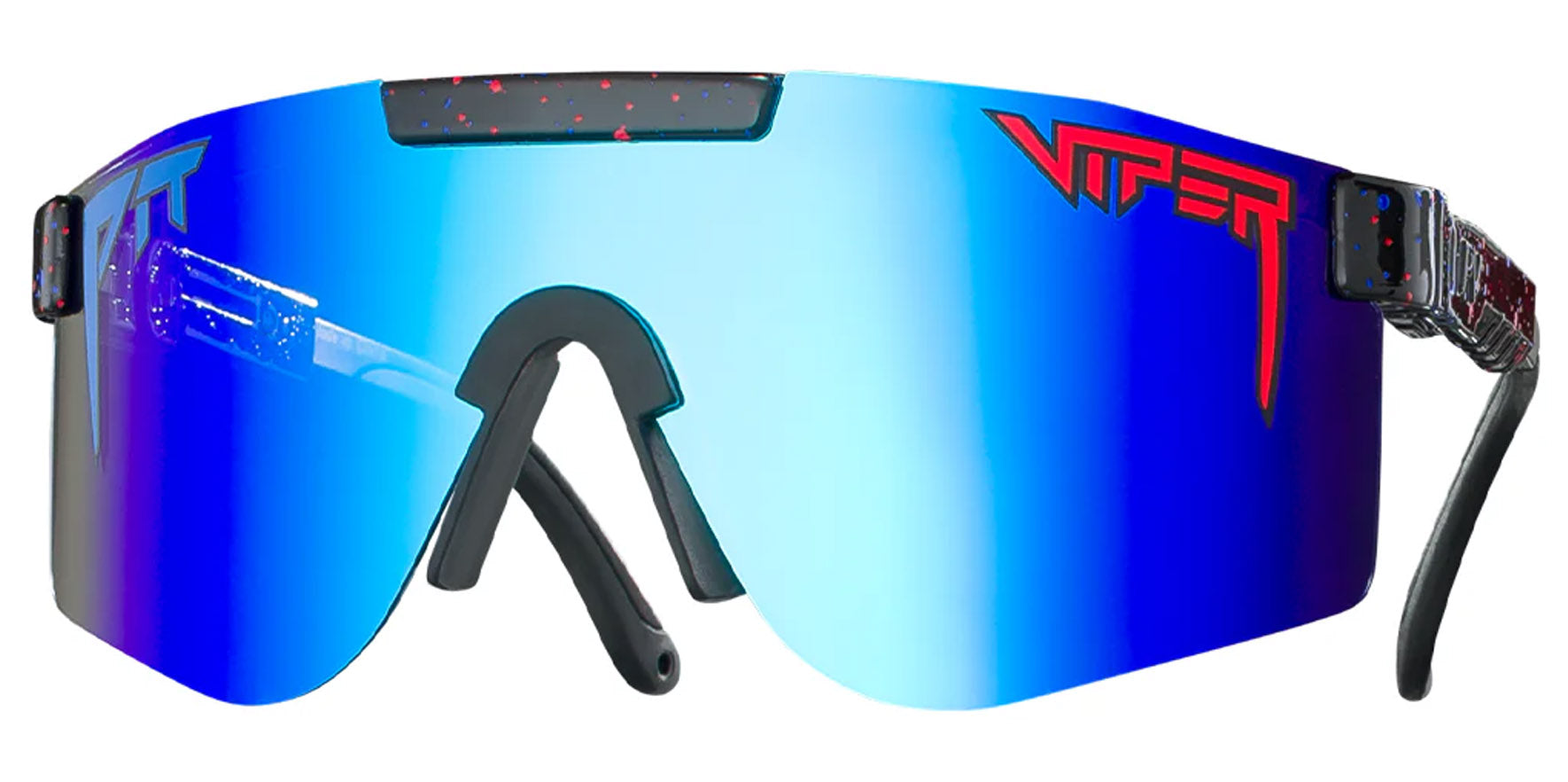 Pit Viper The Absolute Liberty Double Wides Original Black with Blue and Red Splatter Wrap Sunglasses E-DW-ALIBRTY-POL Blue Polarized Lens