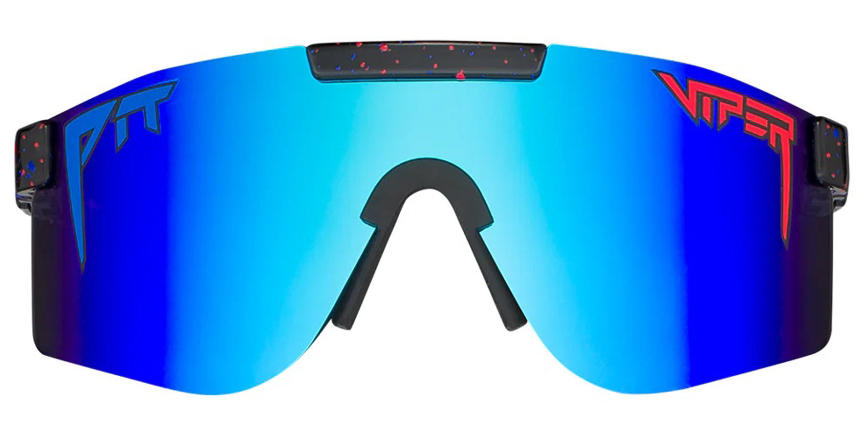 Pit Viper The Absolute Liberty Double Wides Original Black with Blue and Red Splatter Wrap Sunglasses E-DW-ALIBRTY-POL Blue Polarized Lens