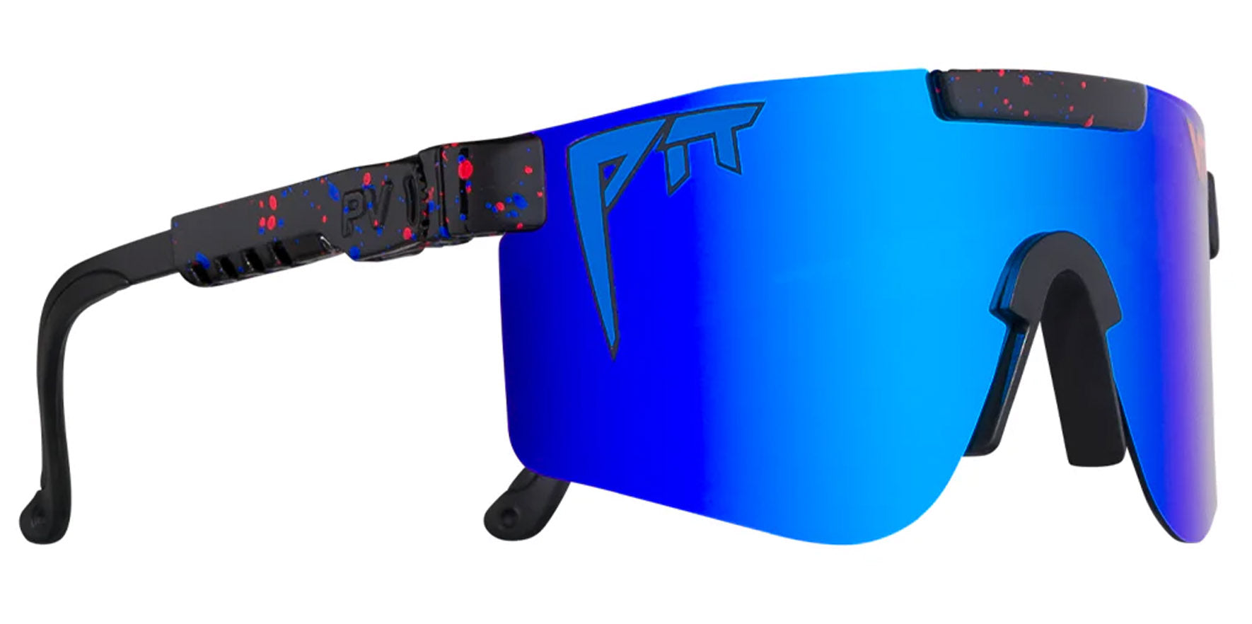 Pit Viper The Absolute Liberty Double Wides Original Black with Blue and Red Splatter Wrap Sunglasses E-DW-ALIBRTY-POL Blue Polarized Lens