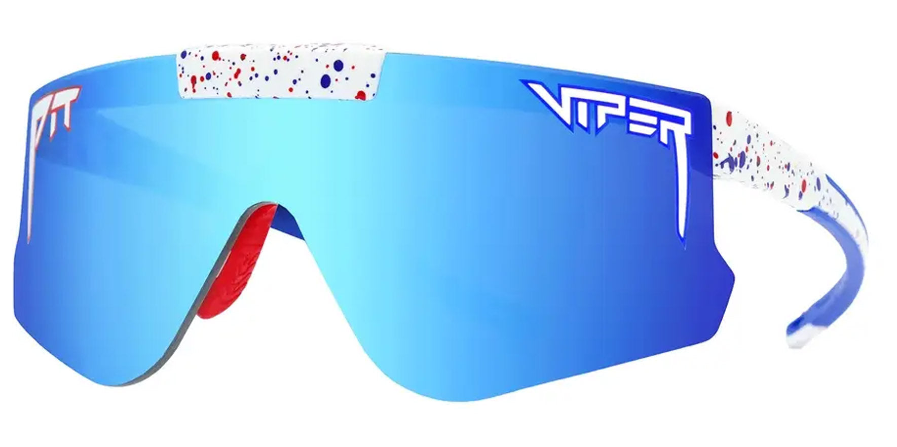 Pit Viper The Absolute Freedom/Merika Flip-offs White Red Splatter Wrap Sunglasses E-FO-ABSFREE-POL-BL Blue Polarized Lens