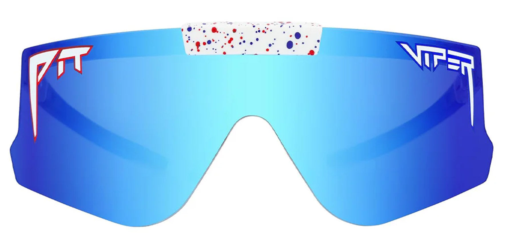 Pit Viper The Absolute Freedom/Merika Flip-offs White Red Splatter Wrap Sunglasses E-FO-ABSFREE-POL-BL Blue Polarized Lens