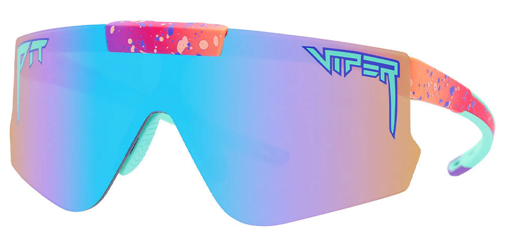 Pit Viper The Copacabana Flip-offs Red Teal Splatter Wrap Sunglasses E-FO-COPACAB-PCA Blue-Purple Lens