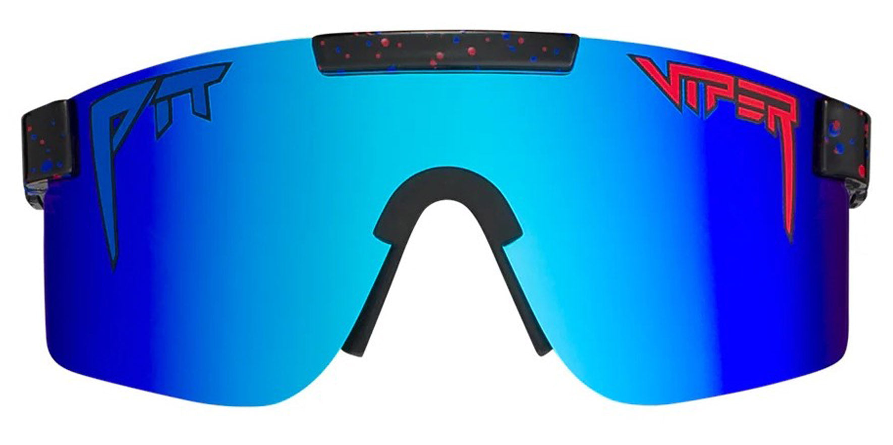 Pit Viper The Absolute Liberty Narrow Original Black with Blue and Red Splatter Wrap Sunglasses E-OG-ALIBRTY-POL Blue Polarized Lens