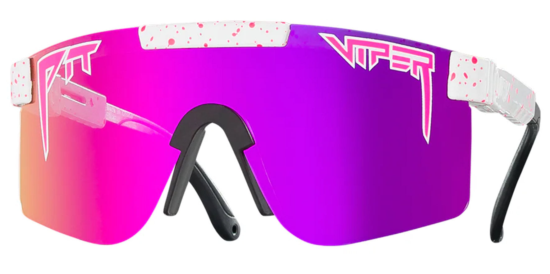 Pit Viper The LA Brights Narrow Original White Splatter Wrap Sunglasses E-OG-LABRITS-POL Pink Polarized Lens