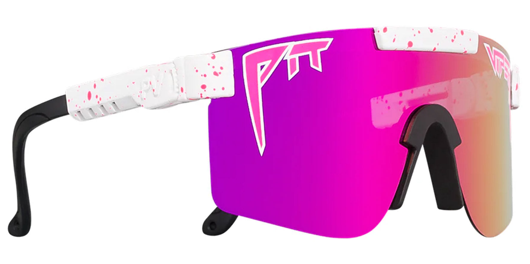 Pit Viper The LA Brights Narrow Original White Splatter Wrap Sunglasses E-OG-LABRITS-POL Pink Polarized Lens