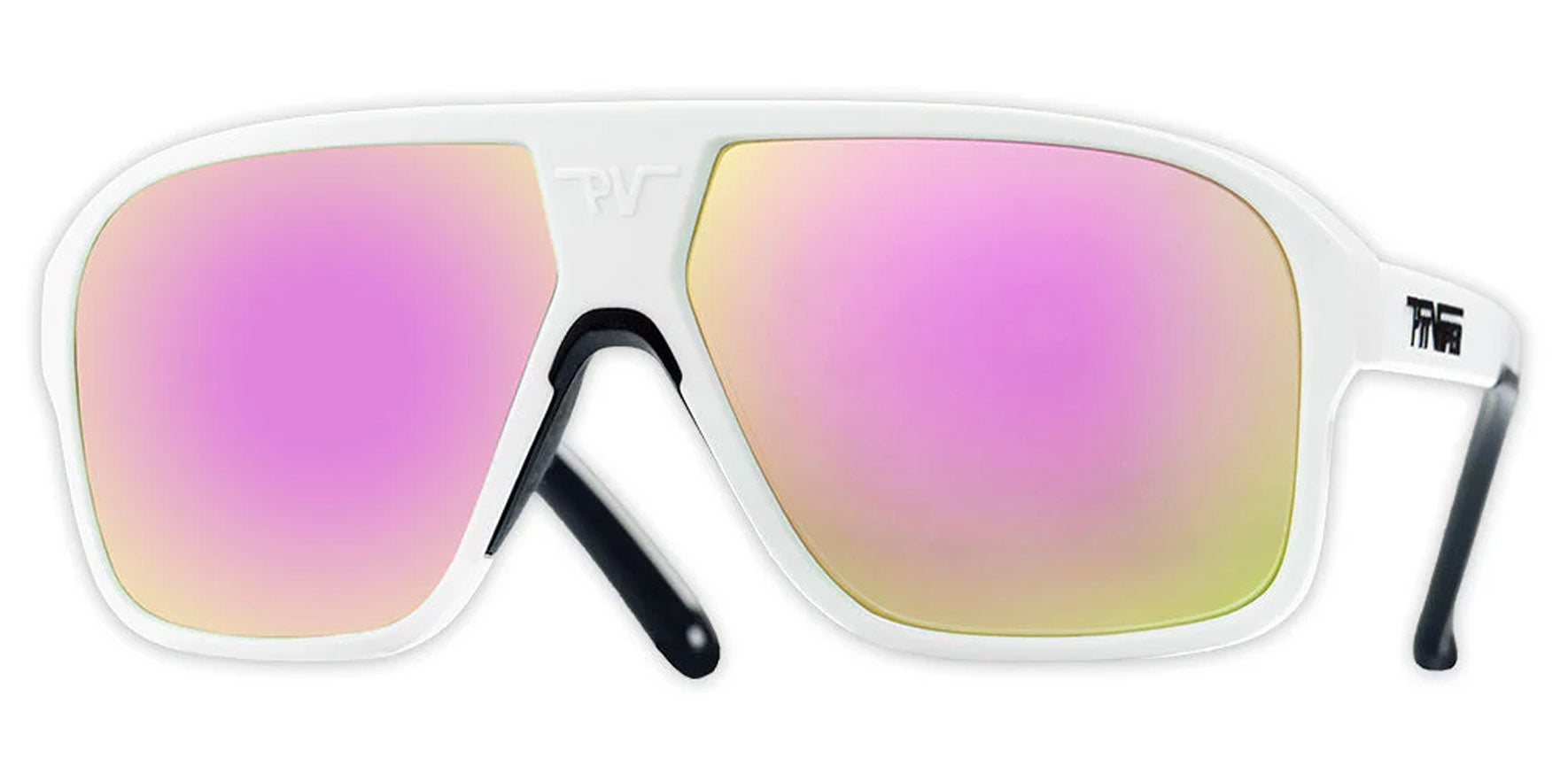 Pit Viper The Miami Nights Flight Optics White Modern Aviator Sunglasses E-OP-MIAMINI-PCA Pink Lens