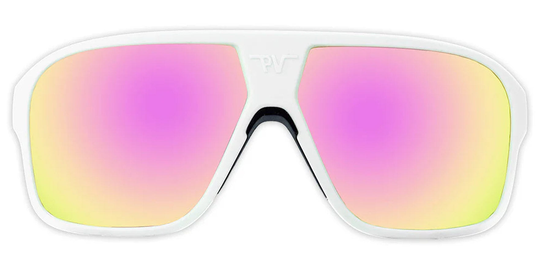 Pit Viper The Miami Nights Flight Optics White Modern Aviator Sunglasses E-OP-MIAMINI-PCA Pink Lens