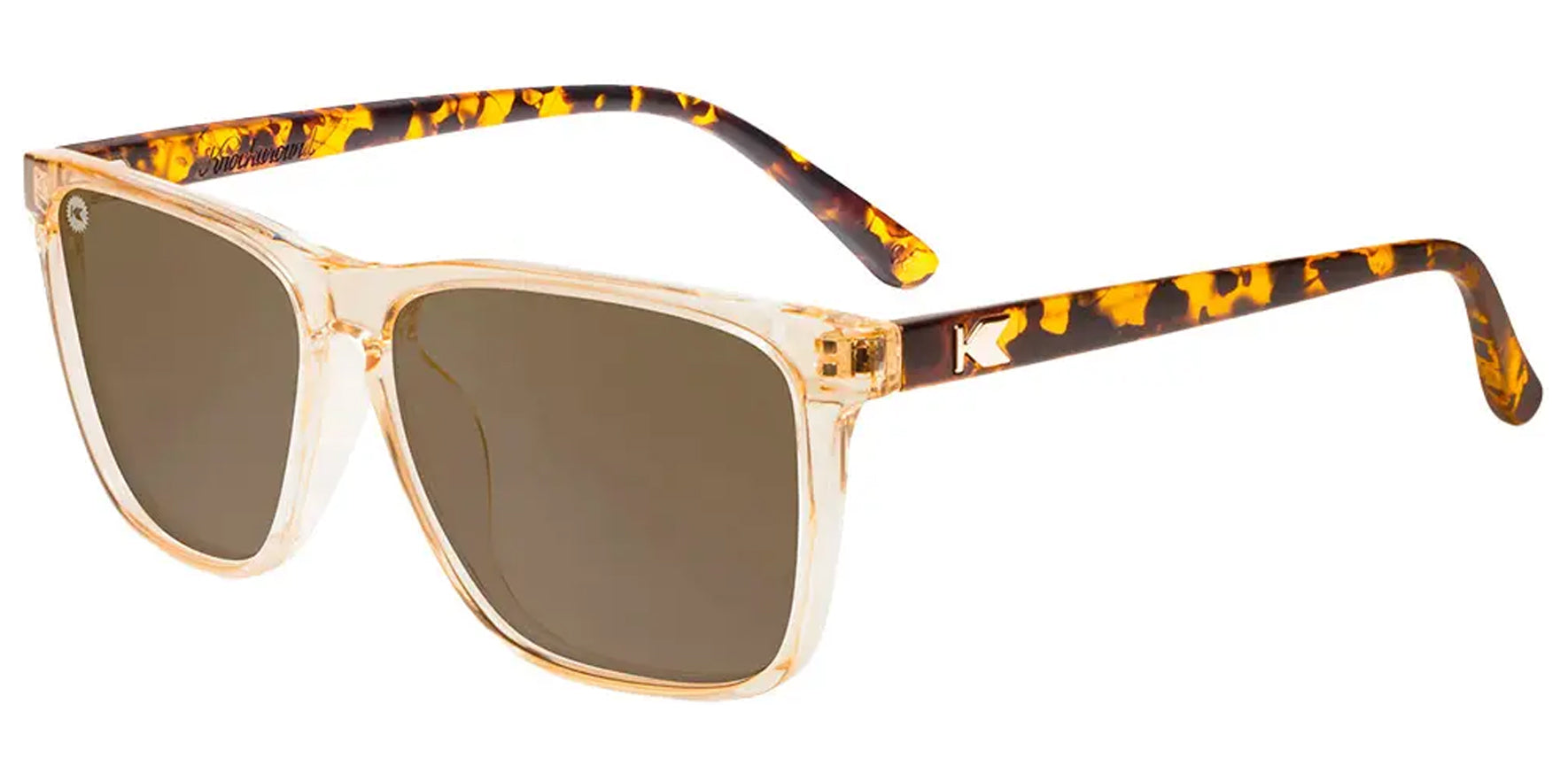 Knockaround Fast Lanes On The Rocks Glossy Translucent Amber Square Sunglasses FLAM3296 Amber Polarized Lens 56mm
