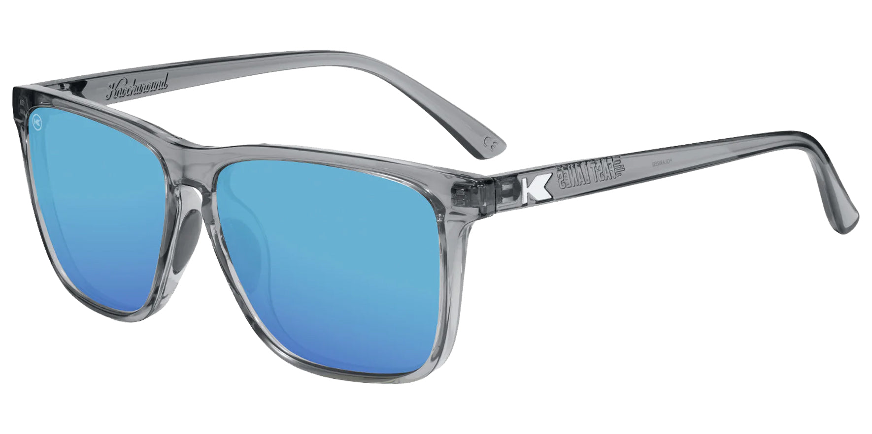 Knockaround Fast Lanes Sport Glossy Clear Grey Square Sunglasses FSAQ3432 Aqua Polarized Lens 56mm