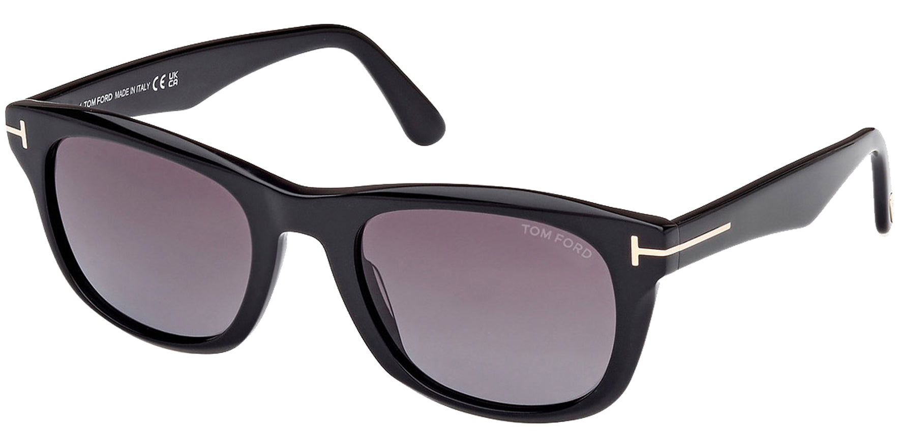 Tom Ford Kendel Men Shiny Black Soft Square Sunglasses FT1076-01B Smoke Gradient Lens 54mm - Made in Italy