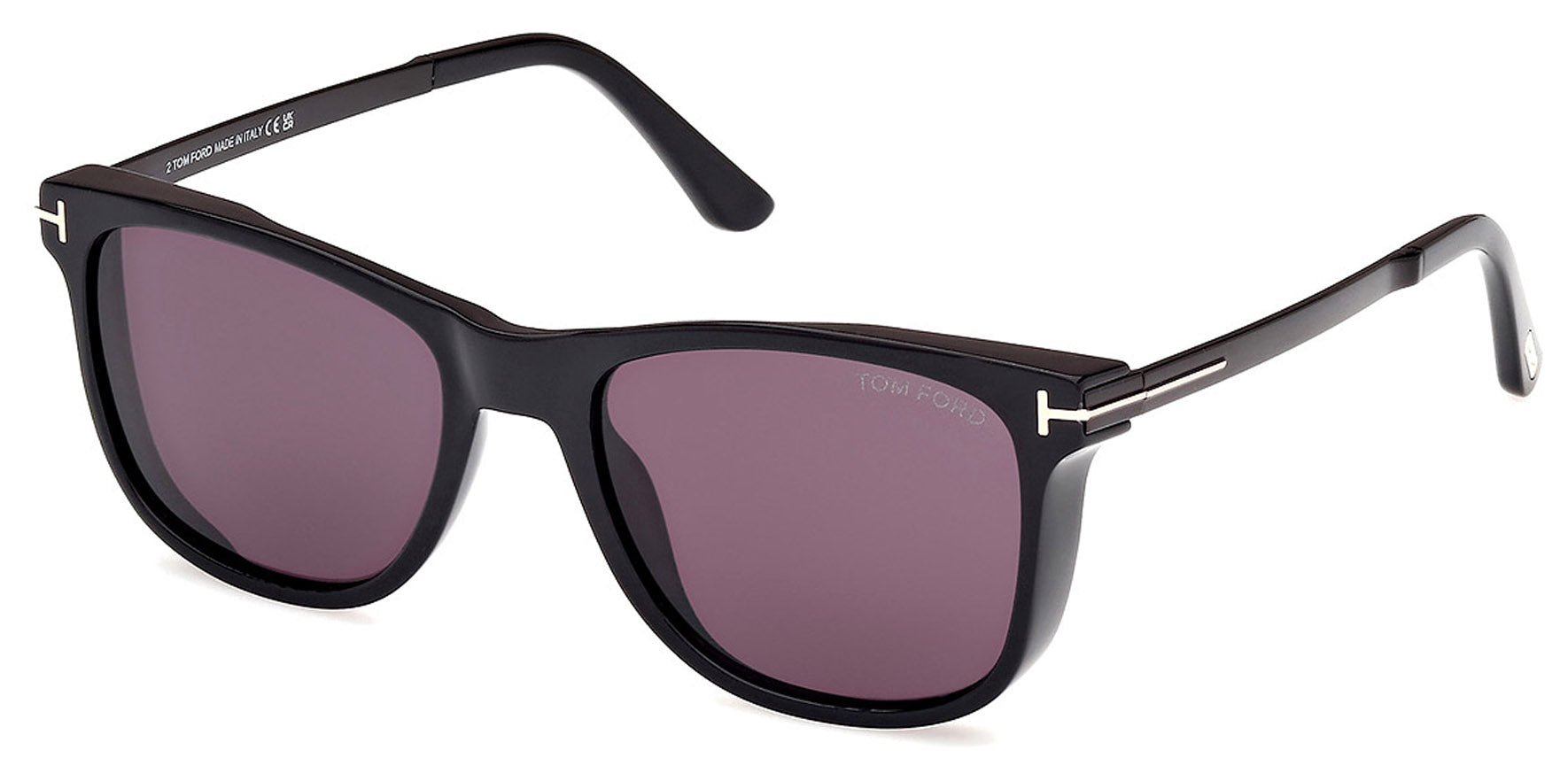 Tom Ford Sinatra Men Shiny Black Soft Square Sunglasses FT1104-01A Smoke Lens 53mm - Made in Italy