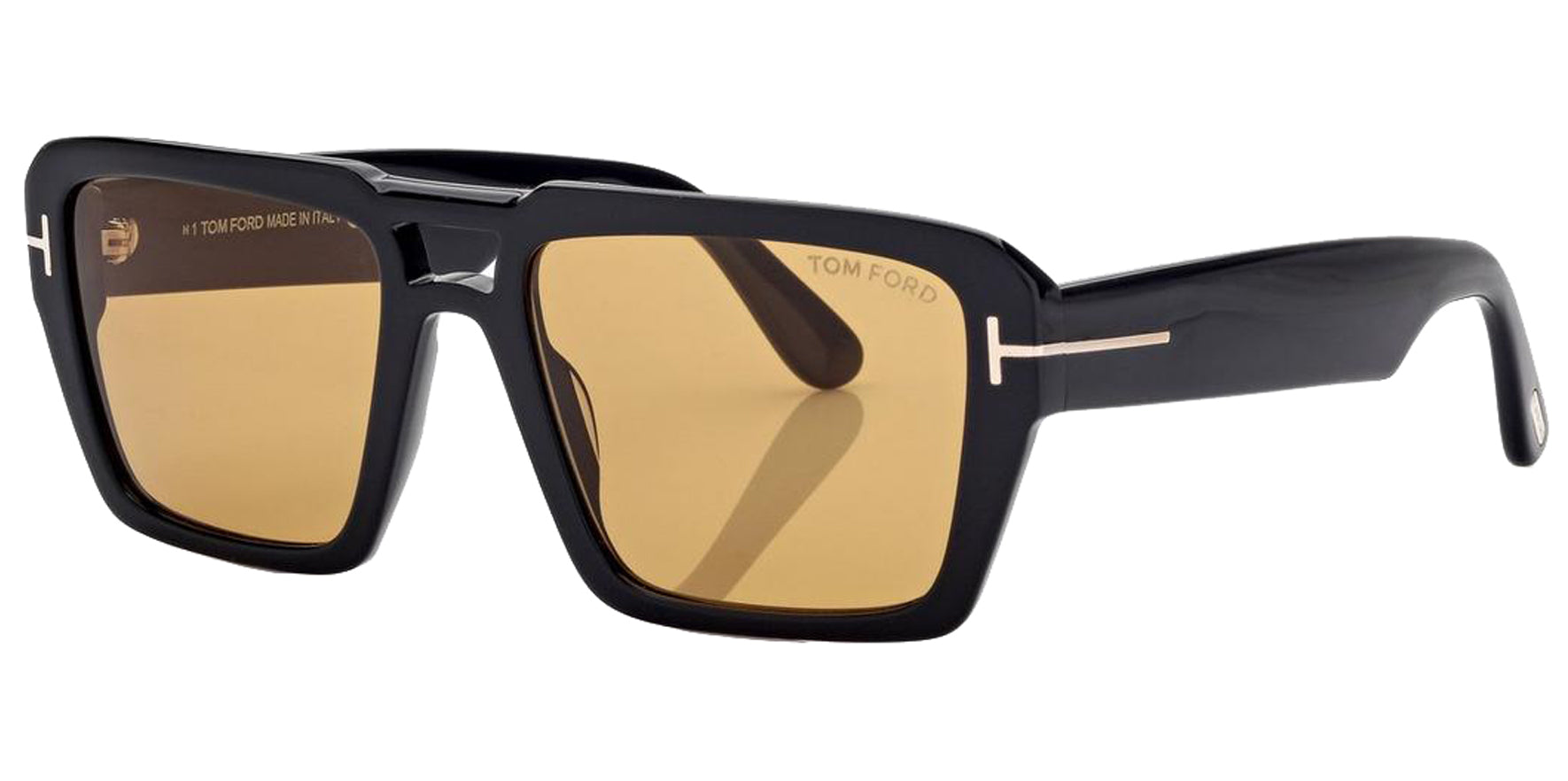 Tom Ford Redford Men Shiny Black Modern Square Sunglasses FT1153-01E Brown Lens 56mm