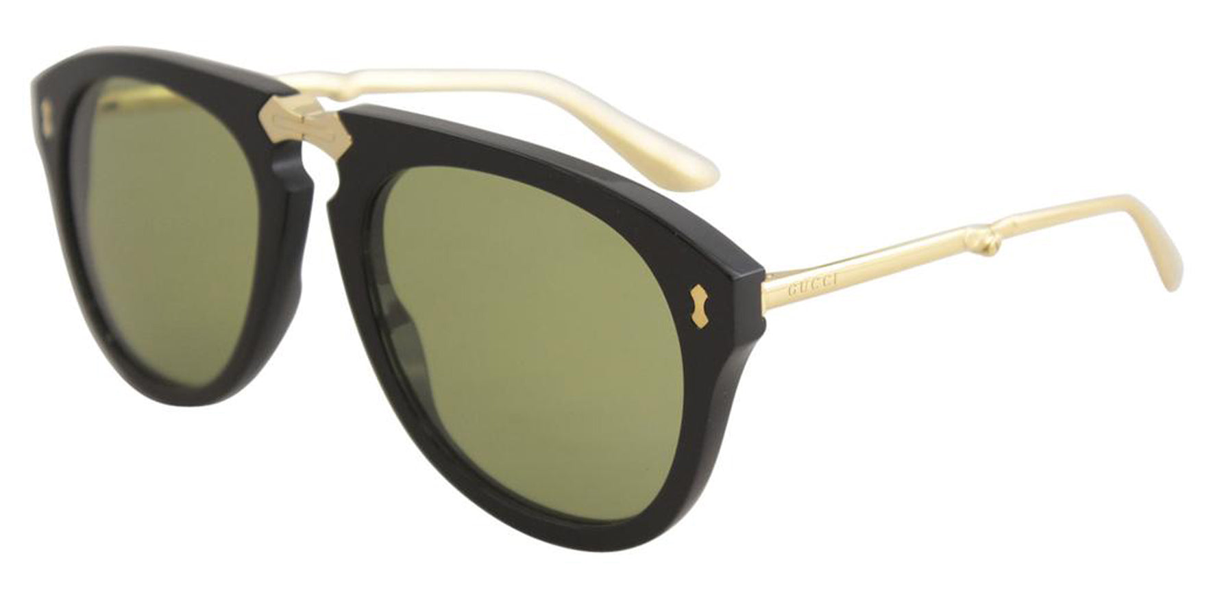 Gucci Women Black Pilot Sunglasses GG0305S-001 Green Lens 56mm