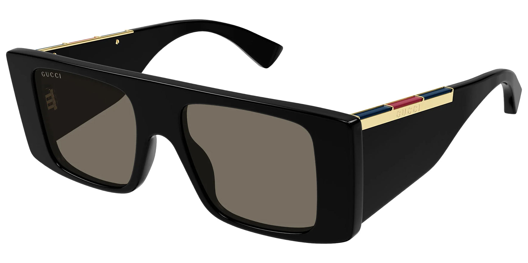 Gucci Men Black Flat-Top Rectangular Sunglasses GG1888S-001 Brown Lens 50mm