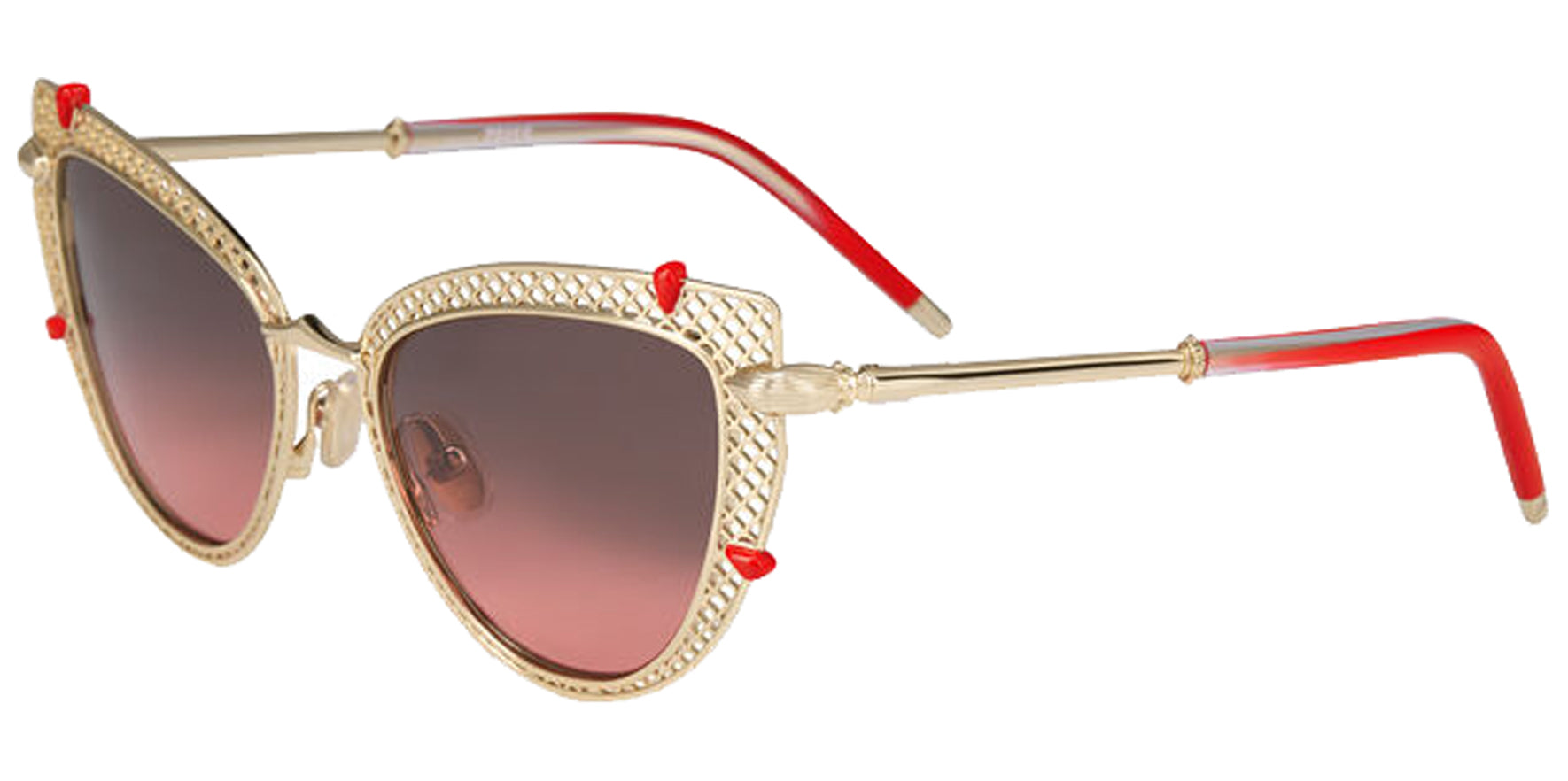 Christian Louboutin Dolly LB0002 Women Pale Gold-Tone Cat Eye Sunglasses LB0002-32B Smoke Red Mirrored Lens 54mm