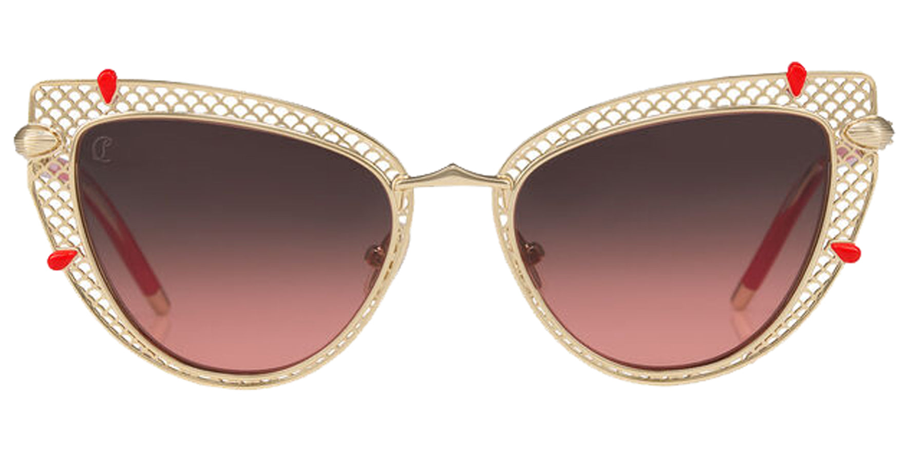 Christian Louboutin Dolly LB0002 Women Pale Gold-Tone Cat Eye Sunglasses LB0002-32B Smoke Red Mirrored Lens 54mm