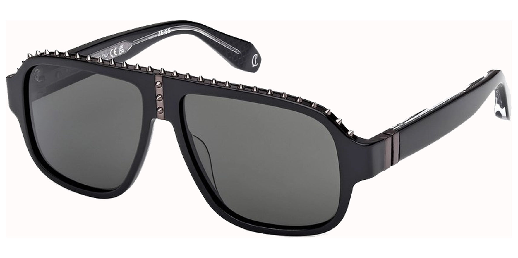 Christian Louboutin Roller LB0005 Men Shiny Black Navigator Sunglasses LB0005-01A Smoke Lens 57mm