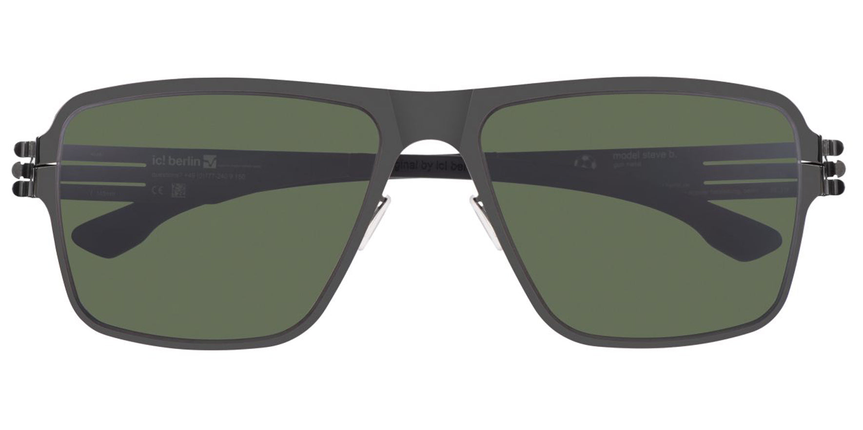 Ic! Berlin Steve B. Men Gunmetal Rectangle Sunglasses M1426023023T02902DO Green Polarized Lens 58mm