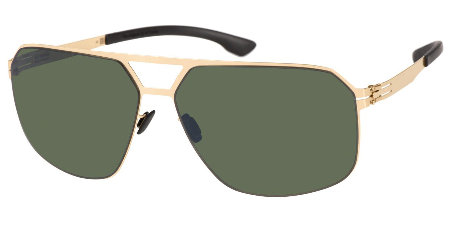 Ic! Berlin Henry Men Matte Gold Square Sunglasses M1605024024T02902DO Green Polarized Lens 64mm