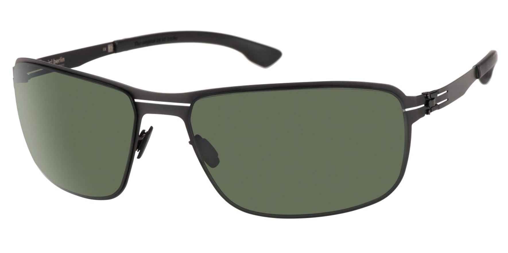 Ic! Berlin Lance Men Black Square Sunglasses M1606002002T02902DO Green Polarized Lens 65mm