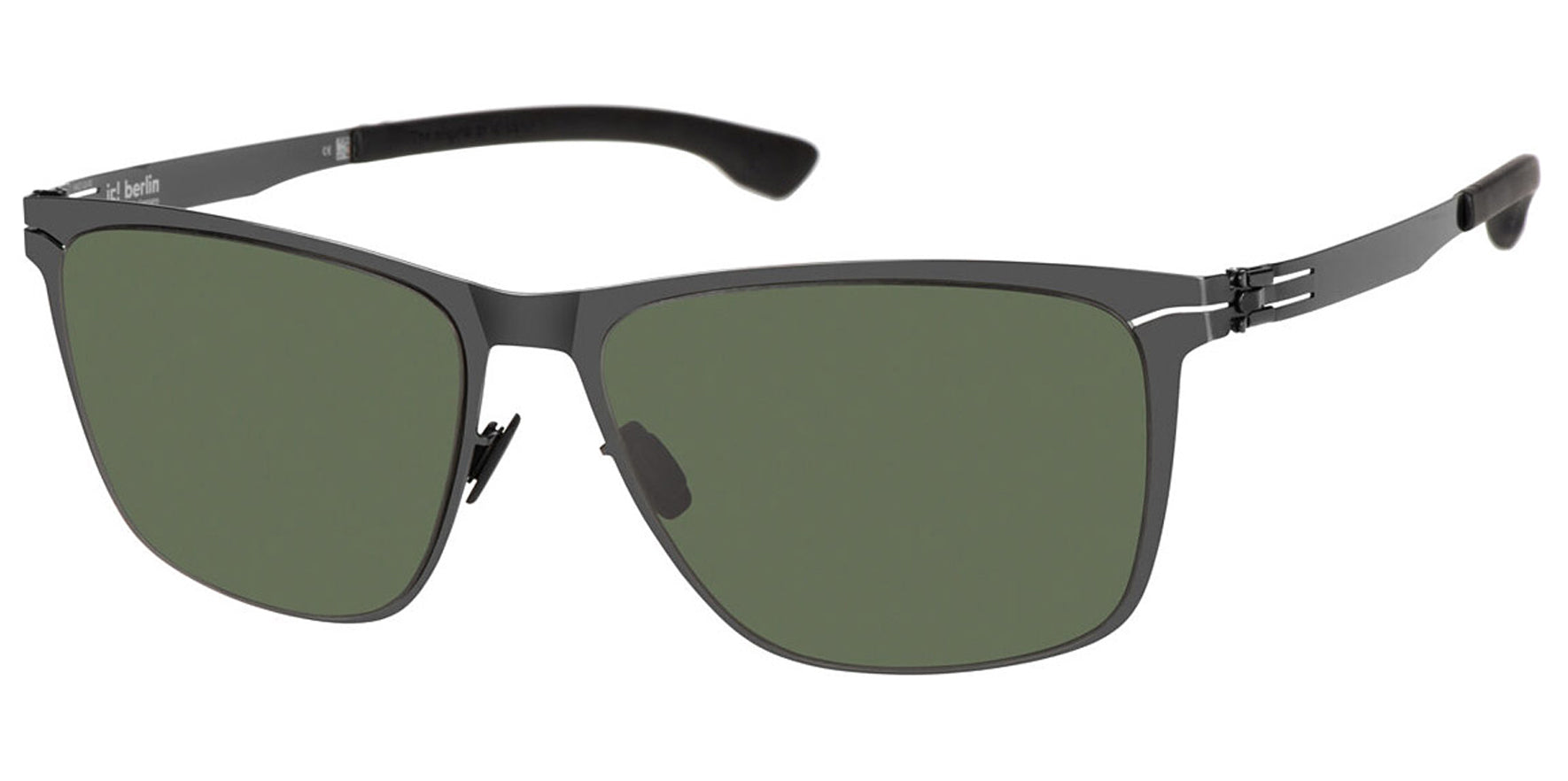 Ic! Berlin Charlie Gunmetal Square Sunglasses M1643023023T02102DO Green Lens 57mm