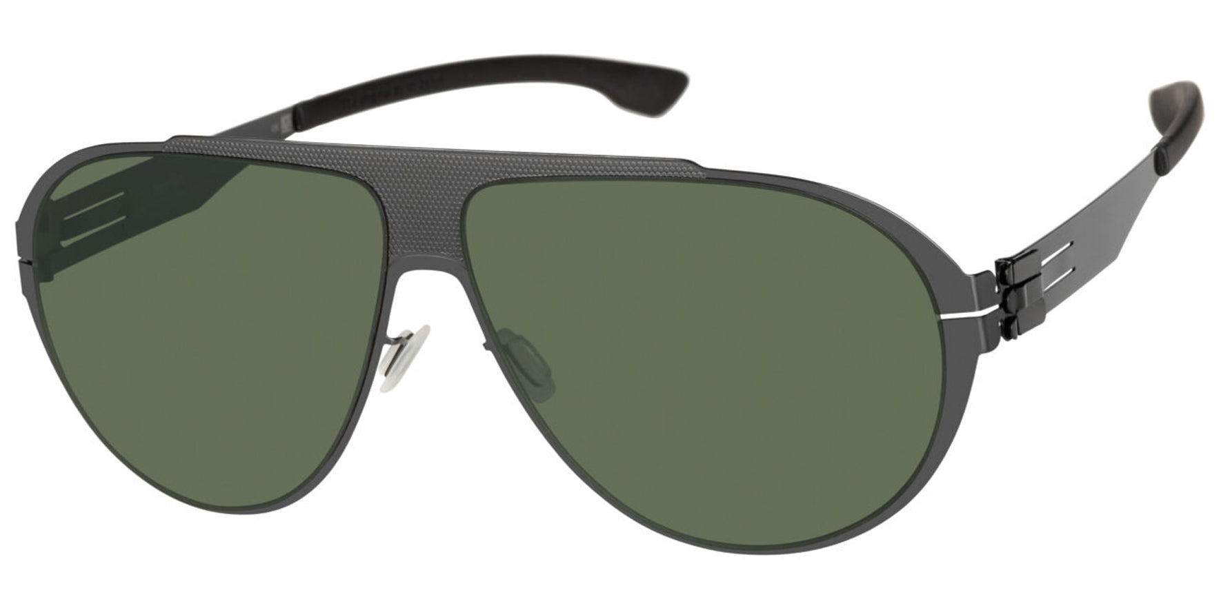 Ic! Berlin Carson Men Gun-Metal Aviator Sunglasses M1667023023T02902DO Green Polarized Lens 64mm