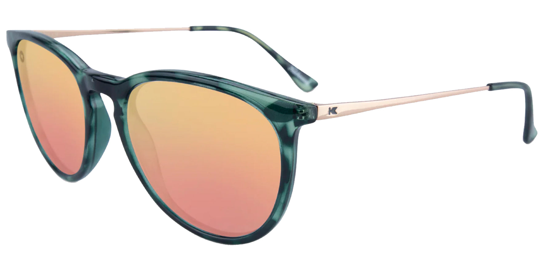 Knockaround Mary Janes Glossy Slate Tortoise Round Sunglasses MJRO3115 Rose Gold Mirrored Polarized Lens 53mm