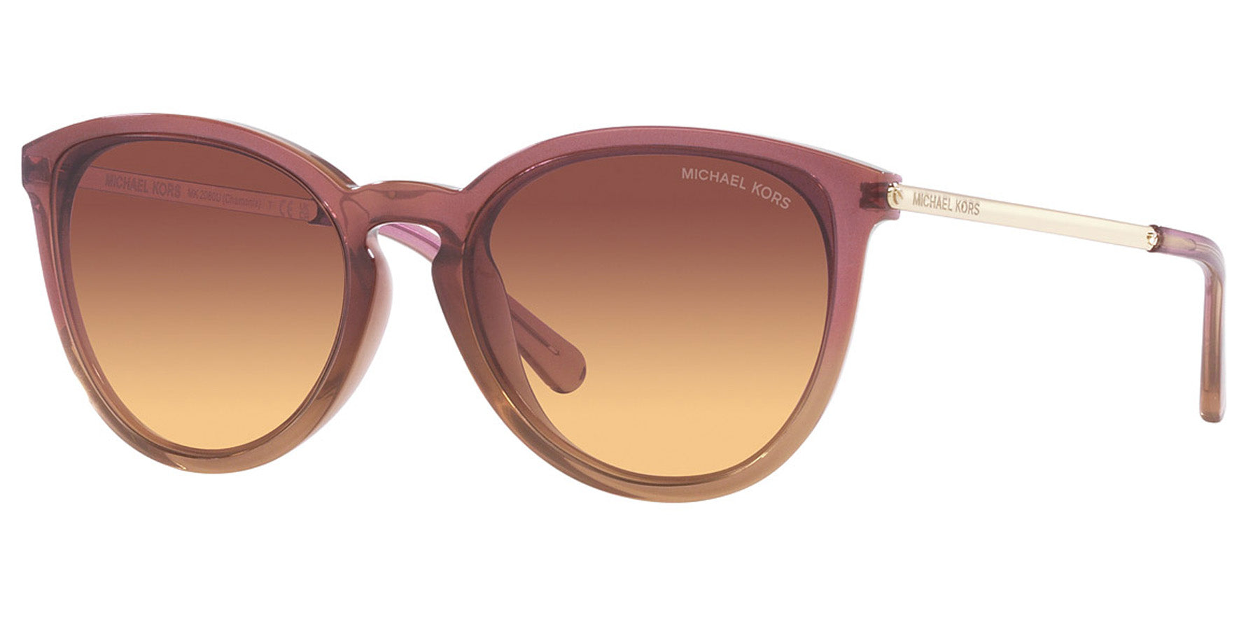 Michael Kors Chamonix Women Dusty Rose Light Brown Round Sunglasses MK2080U-325678 Purple Amber Lens 56mm