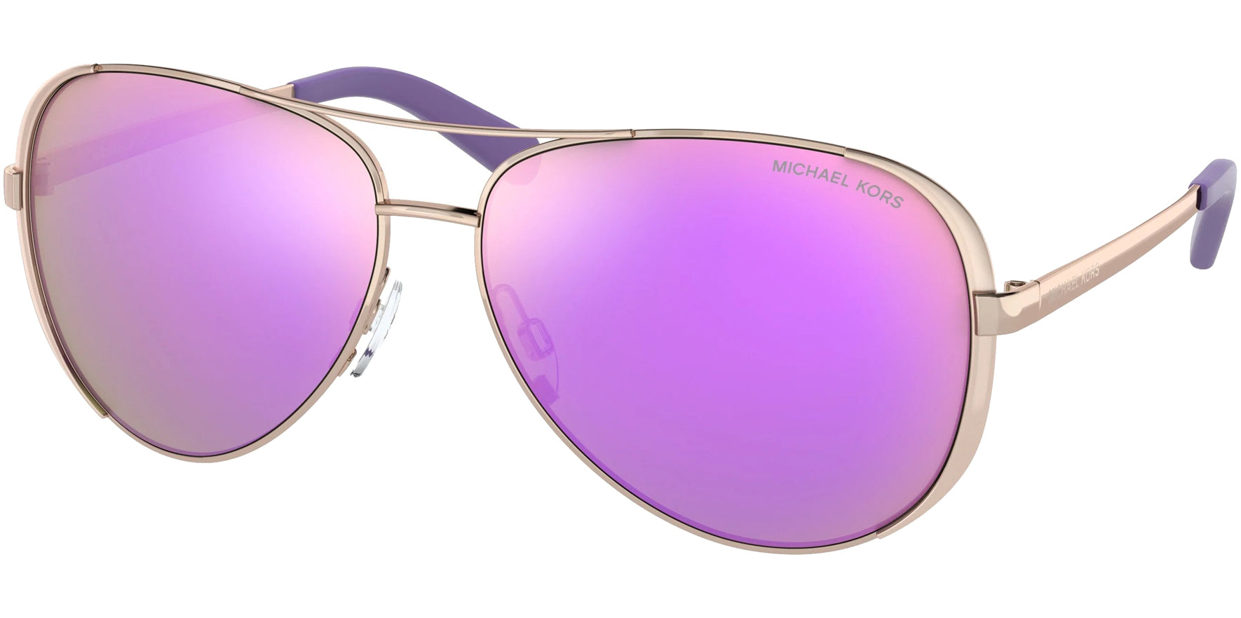 Michael Kors Chelsea Women Rose Gold-Tone Aviator Sunglasses MK5004-10034V Green/Purple Mirrored Lens 59mm