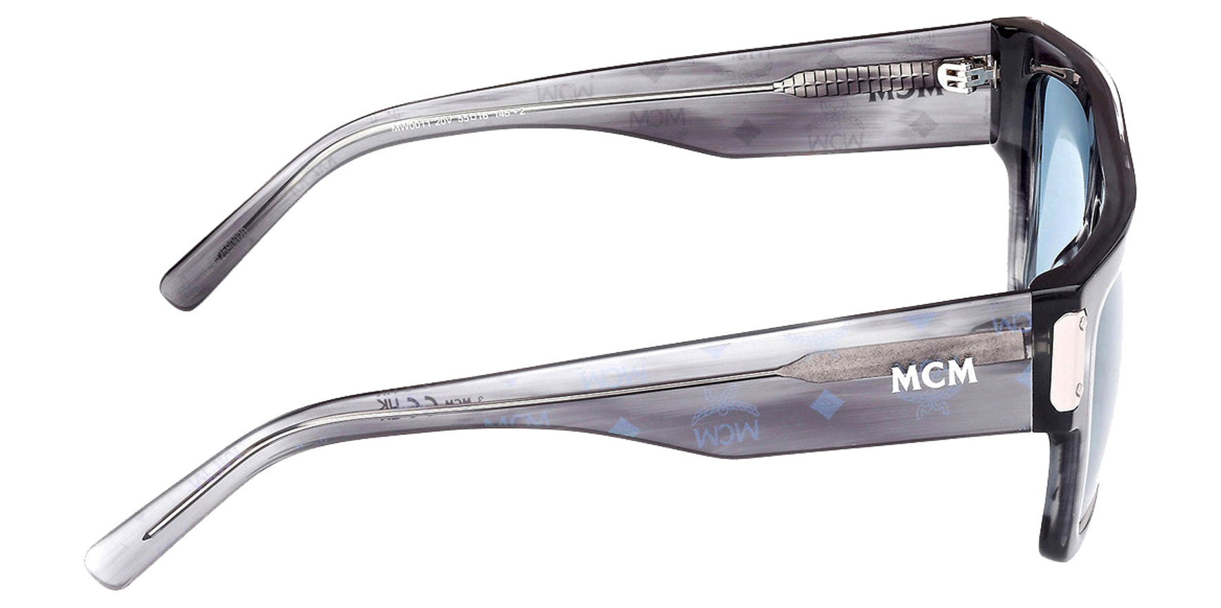 MCM Worldwide Striated Grey with Iridescent Monogram Flat Top Square Sunglasses MW0011-20V Light Blue Lens 55mm