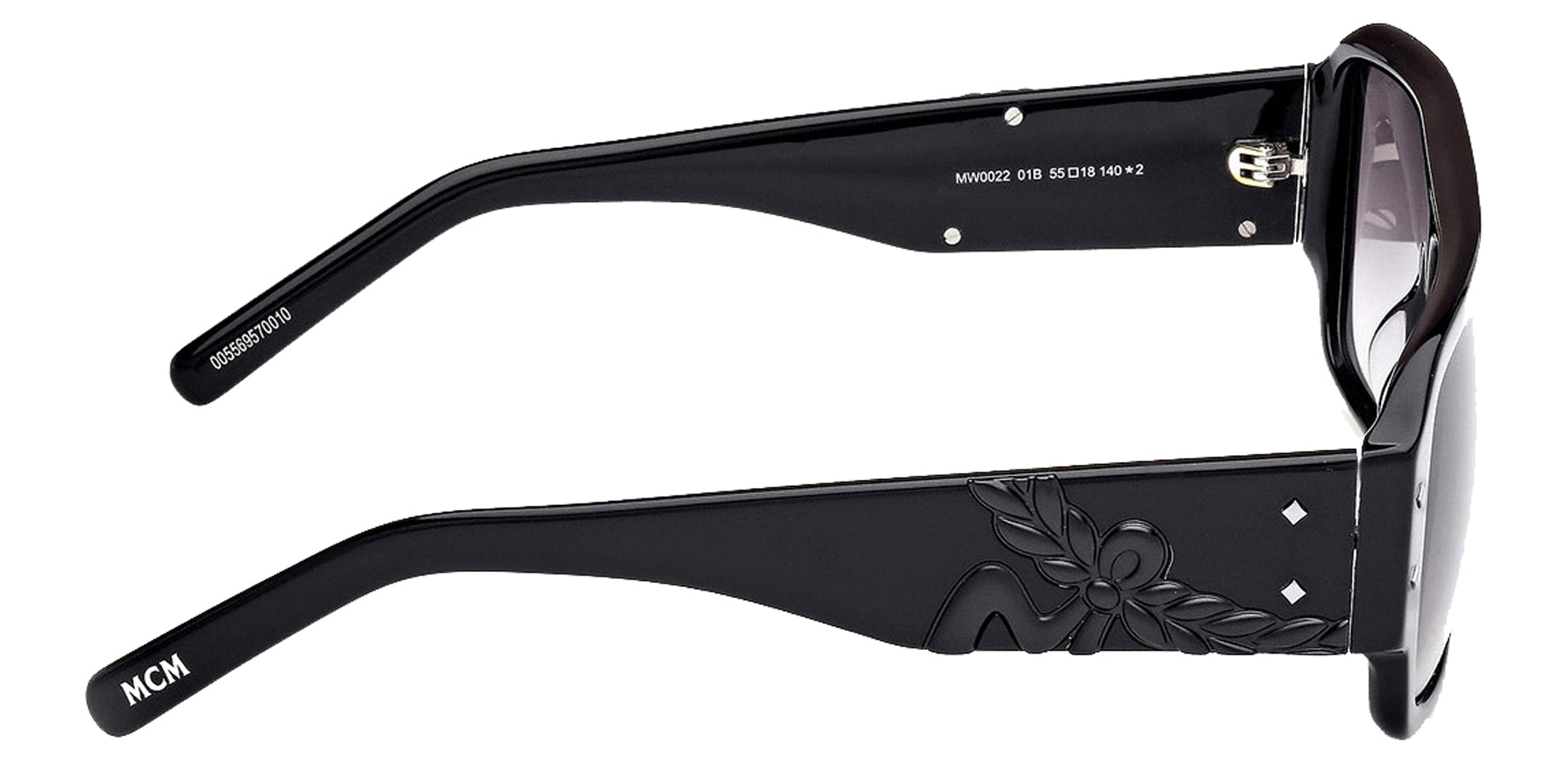 MCM Worldwide Shiny Black Navigator Sunglasses MW0022-01B Smoke Gradient Lens 55mm