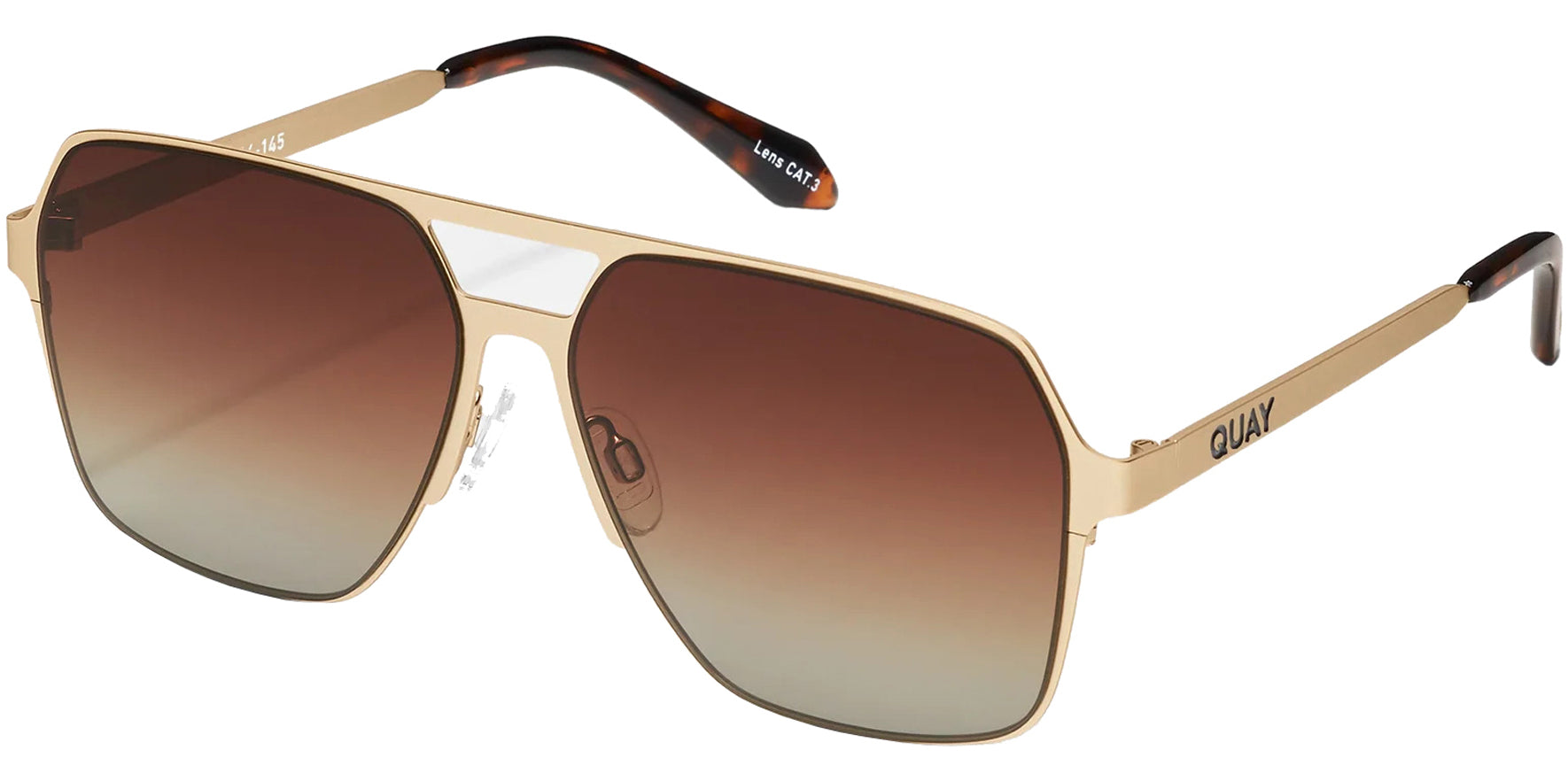 Quay Backstage Pass Men Gold-Tone Navigator Sunglasses NO-NS-1562-GLDBRN Polarized Brown Gradient Lens 60mm