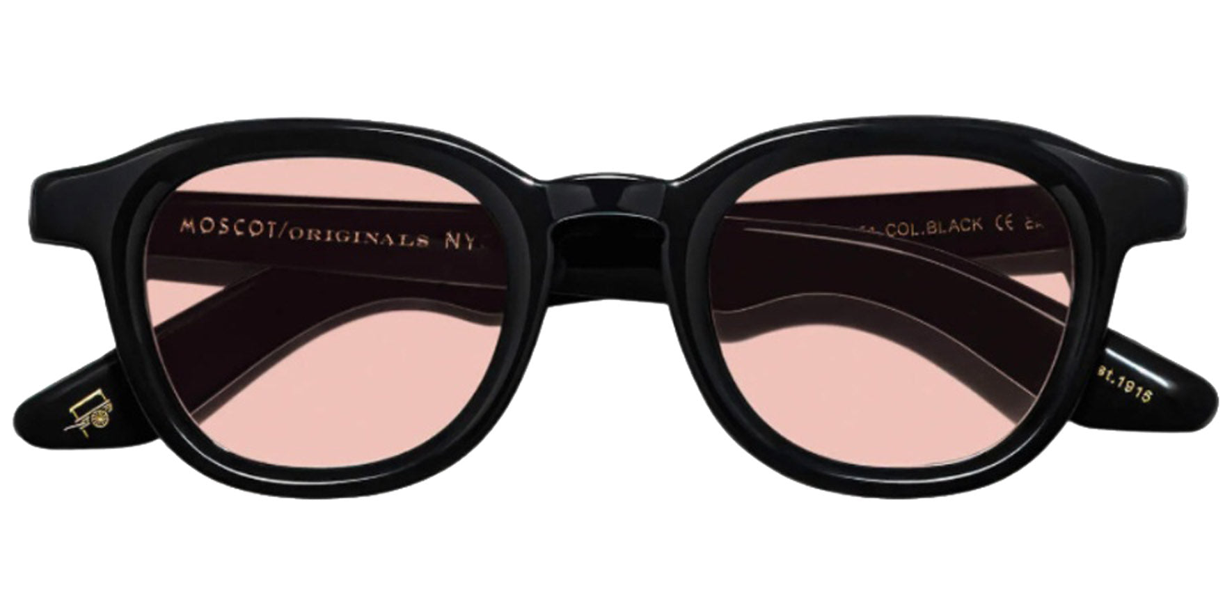 Moscot Dahven Sun Black Round Sunglasses OR-DAH-S44240200-T3 New York Rose Lens 44mm
