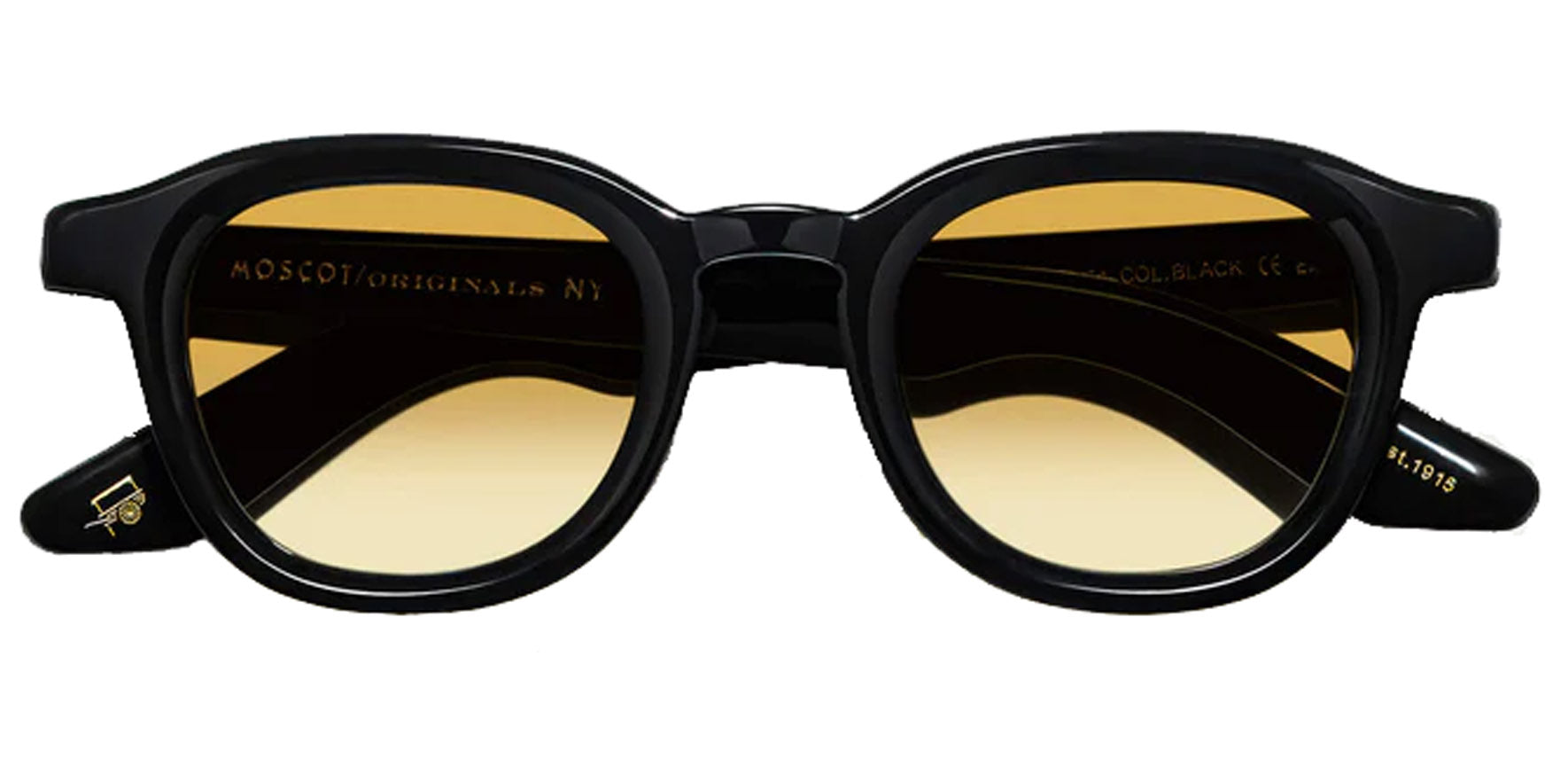 Moscot Dahven Sun Black Round Sunglasses OR-DAH-S44240200-TK Chestnut Fade Lens 44mm