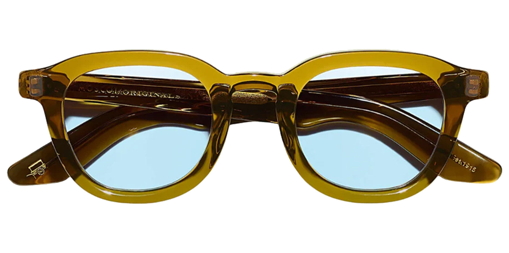 Moscot Polychrome Dahven Sun  Olive Brown Round Sunglasses OR-DAH-S44241509-TF Bel Air Blue Lens 44mm