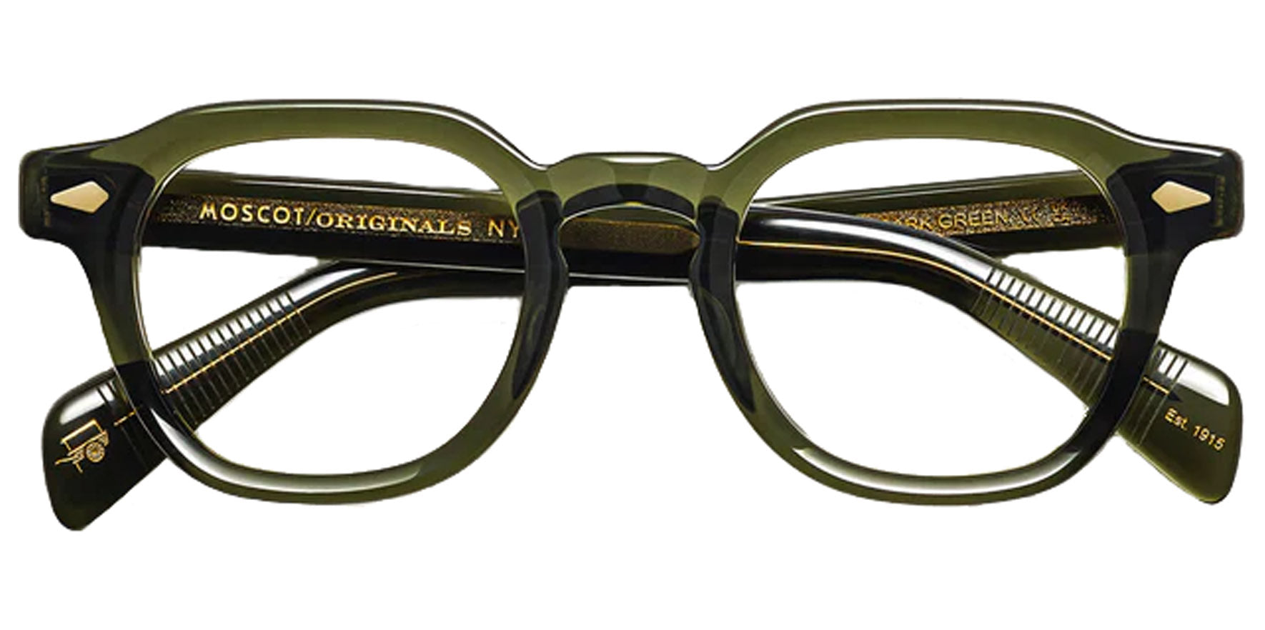 Moscot Dolt Dark Green Geometric Square Eyeglass Frames OR-DOL-O46230405-01 Clear Demo Lens 46mm