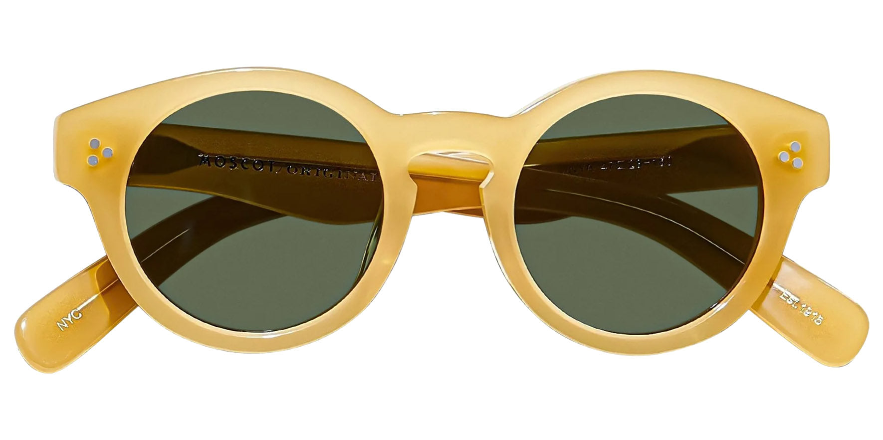 Moscot Grunya Sun Goldenrod Round Sunglasses OR-GRU3-S47220715-02 Green G15 Lens 47mm