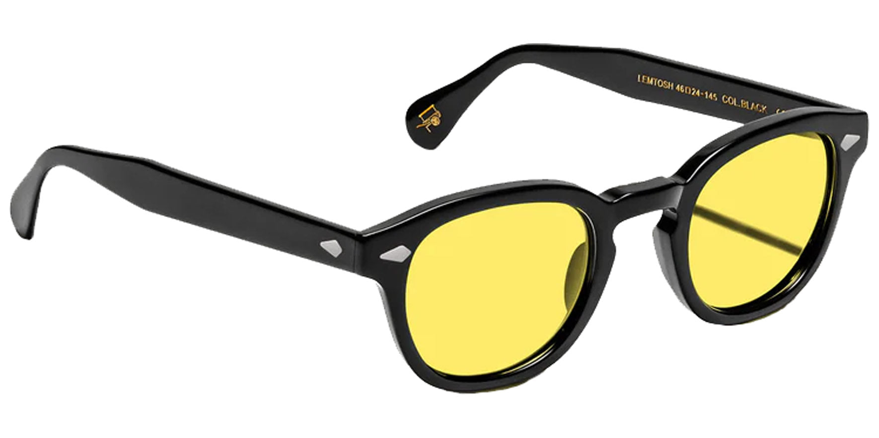 Moscot Lemtosh Base 2 Sun Black Soft Square Sunglasses OR-LMB2-S46240200-TG Mellow Yellow Lens 46mm