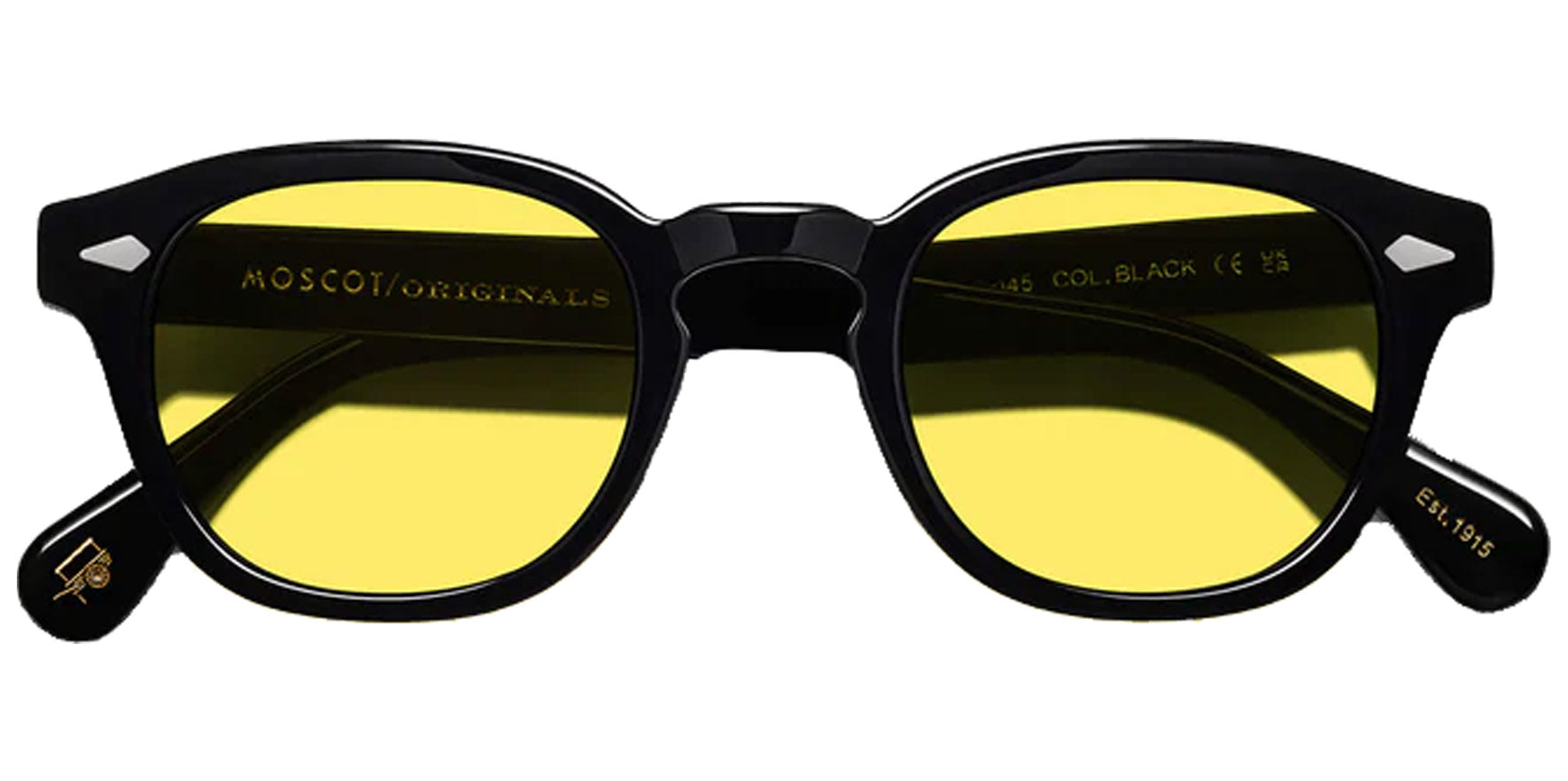 Moscot Lemtosh Base 2 Sun Black Soft Square Sunglasses OR-LMB2-S46240200-TG Mellow Yellow Lens 46mm