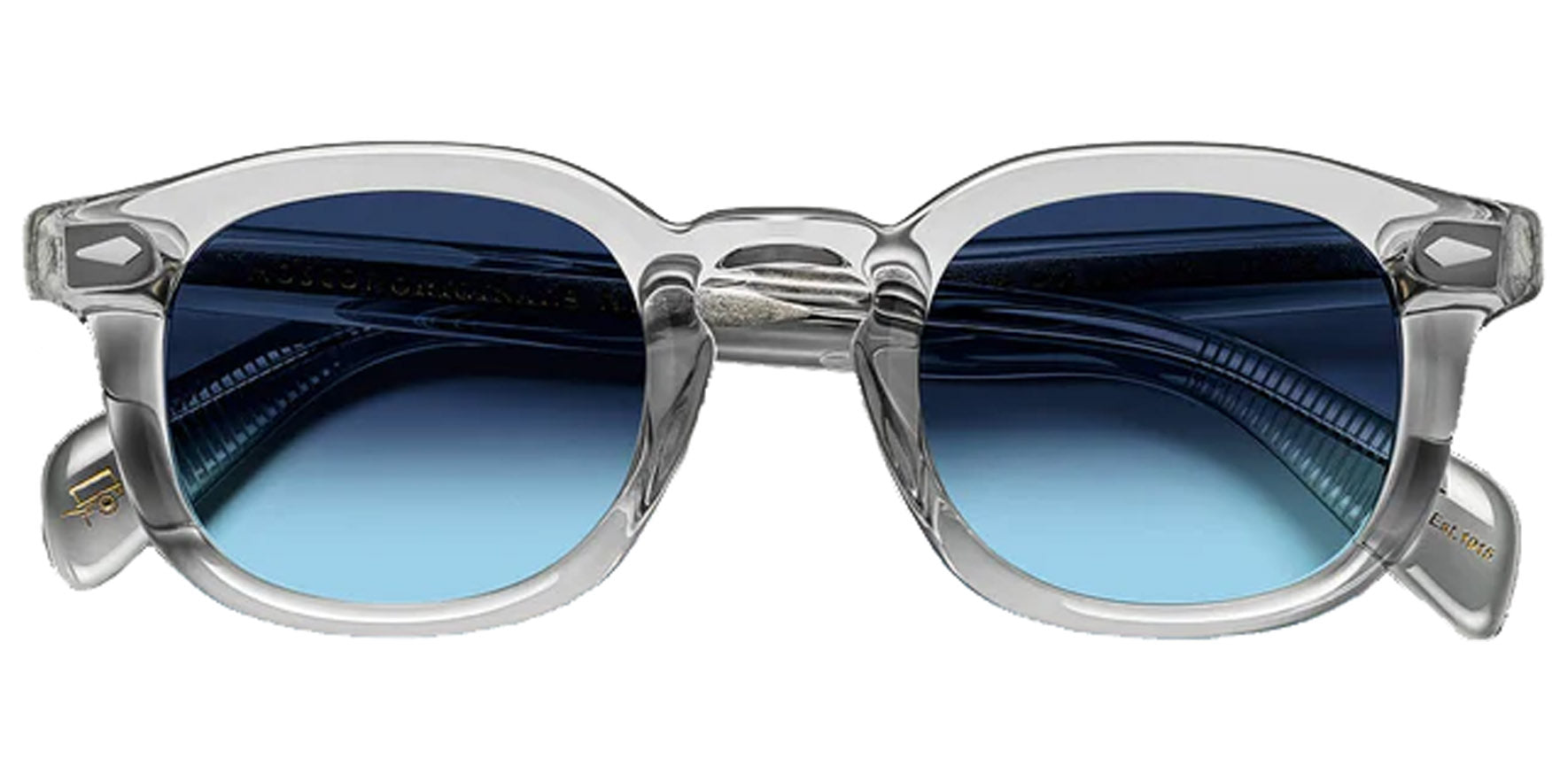 Moscot Mekler Sun Light Grey Soft Square Sunglasses OR-MEK-S46241202-TP Denim Blue Lens 46mm