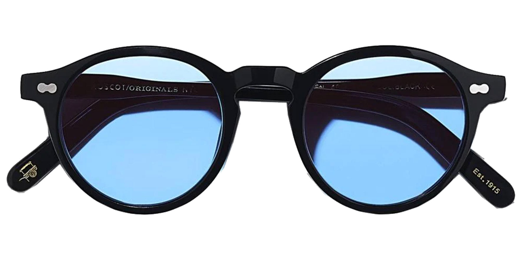 Moscot Miltzen Base 2 Sun Black Round Sunglasses OR-MLB2-S46220200-TD Celebrity Blue Lens 46mm