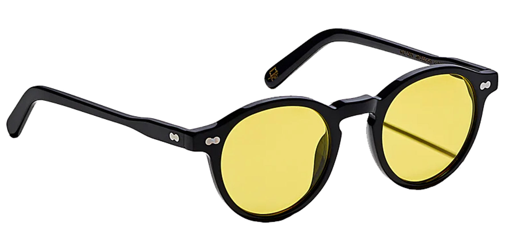 Moscot Miltzen Base 2 Sun Black Round Sunglasses OR-MLB2-S46220200-TG Mellow Yellow Lens 46mm