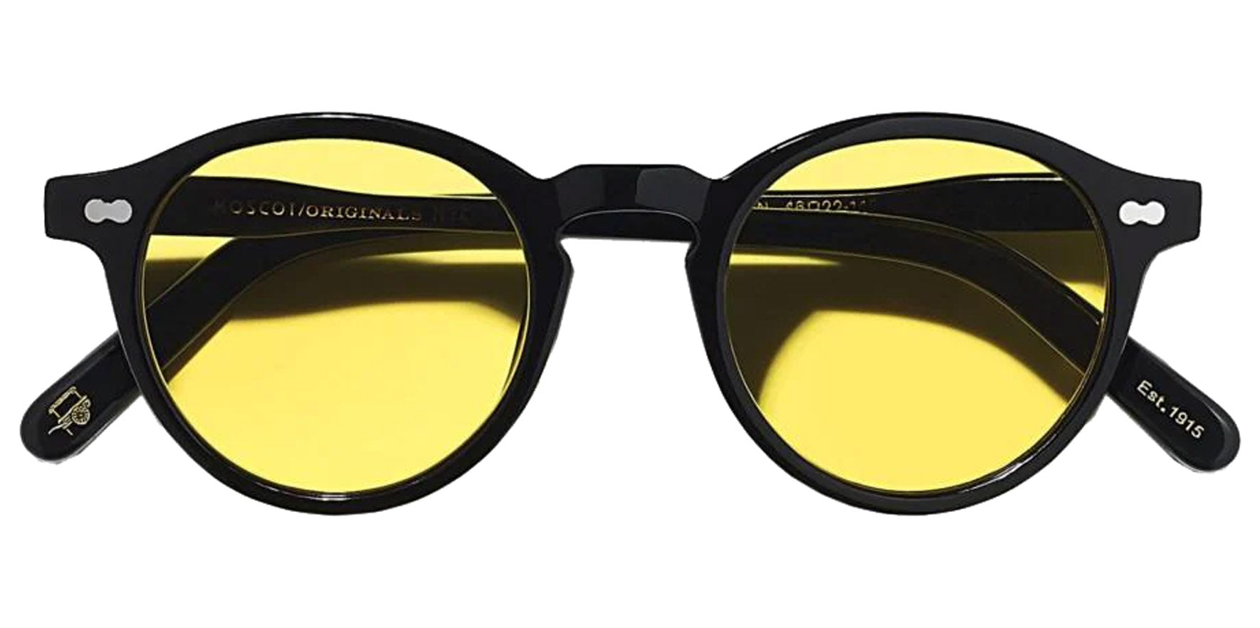 Moscot Miltzen Base 2 Sun Black Round Sunglasses OR-MLB2-S46220200-TG Mellow Yellow Lens 46mm