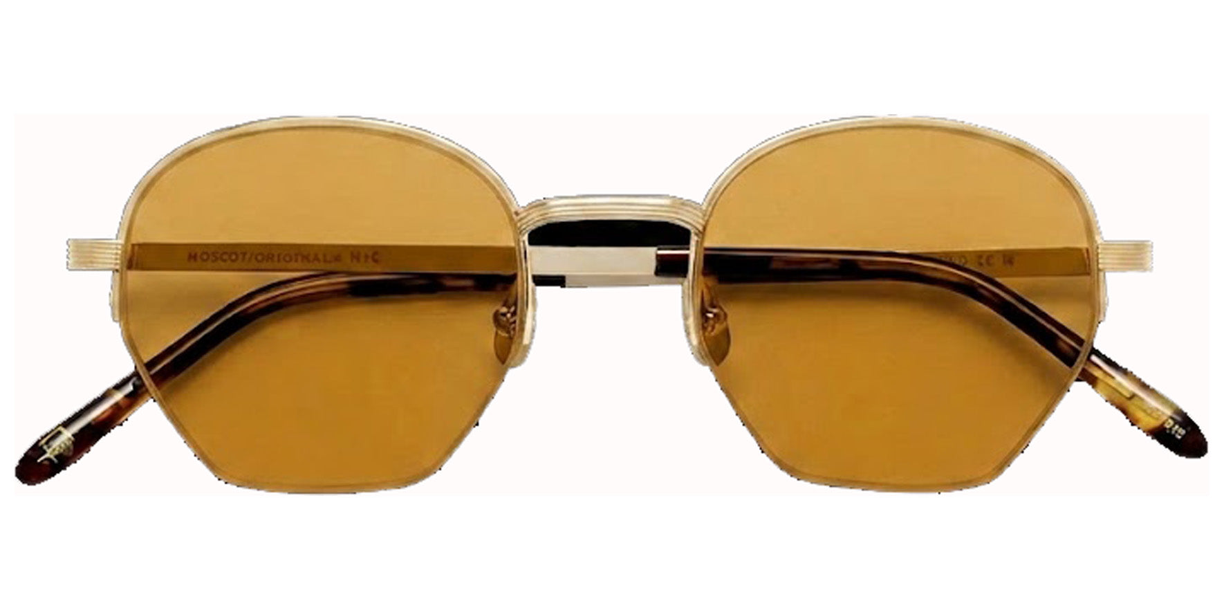 Moscot Plotz Sun Gold-Tone Geometric Sunglasses OR-PLO-S49210700-TW Amber Lens 49mm