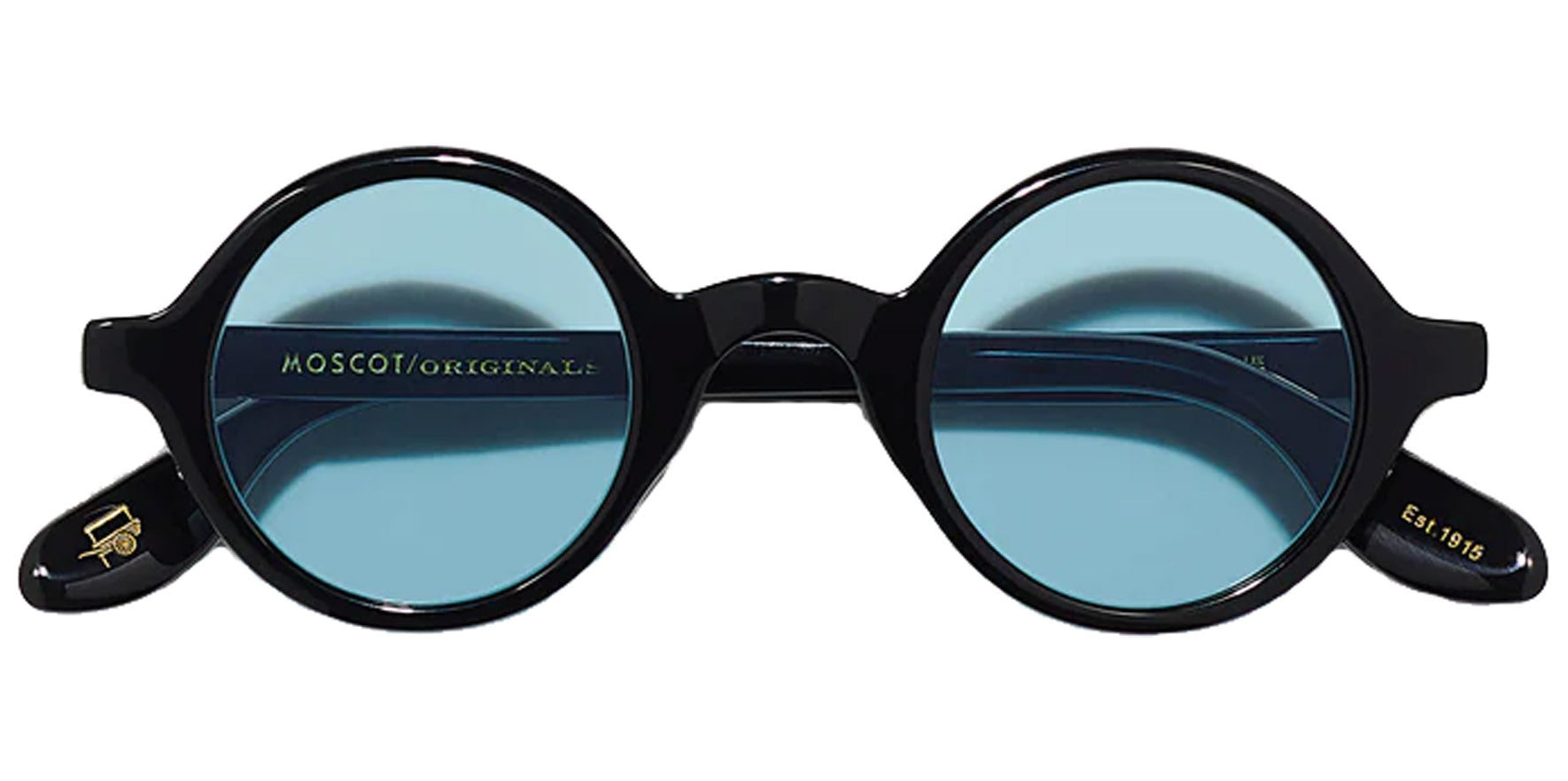 Moscot Zolman Sun Black Round Sunglasses OR-ZOL-S42280200-23 Blue Lens 42mm