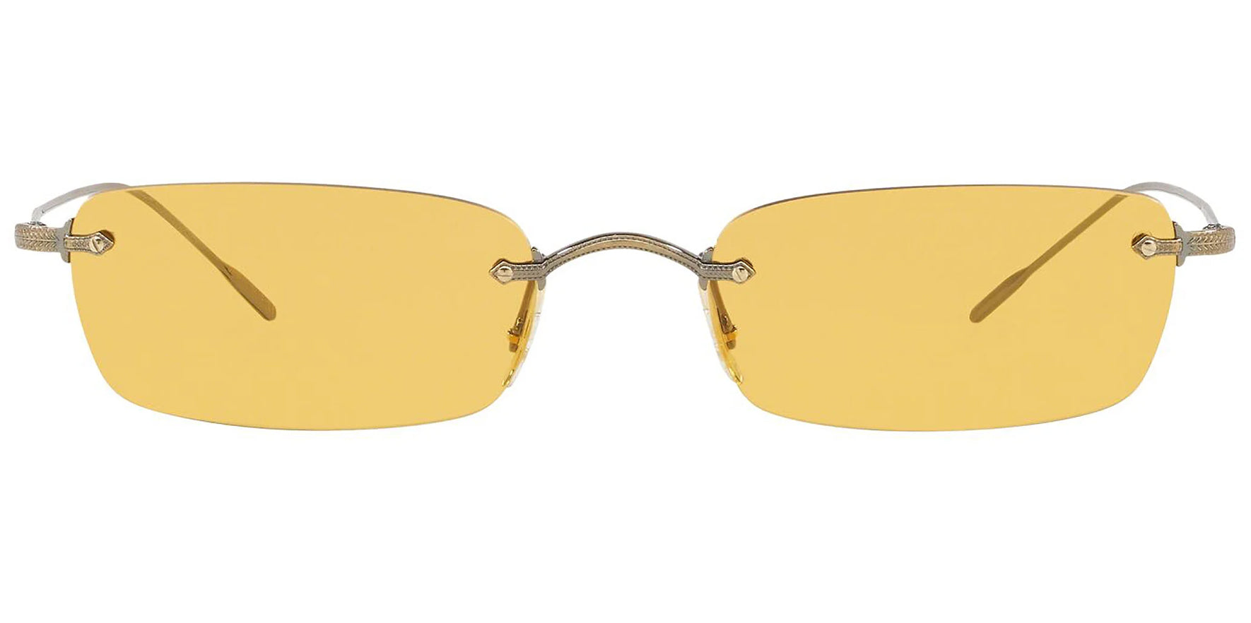 Oliver Peoples Daveigh Antique Gold-Tone Rectangular Rimless Sunglasses OV1243S-503985 Mustard Lens 54mm