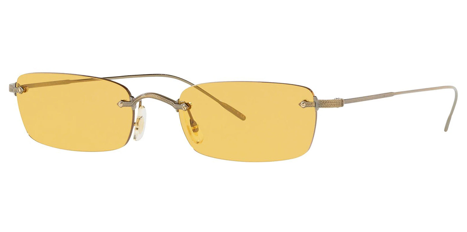 Oliver Peoples Daveigh Antique Gold-Tone Rectangular Rimless Sunglasses OV1243S-503985 Mustard Lens 54mm