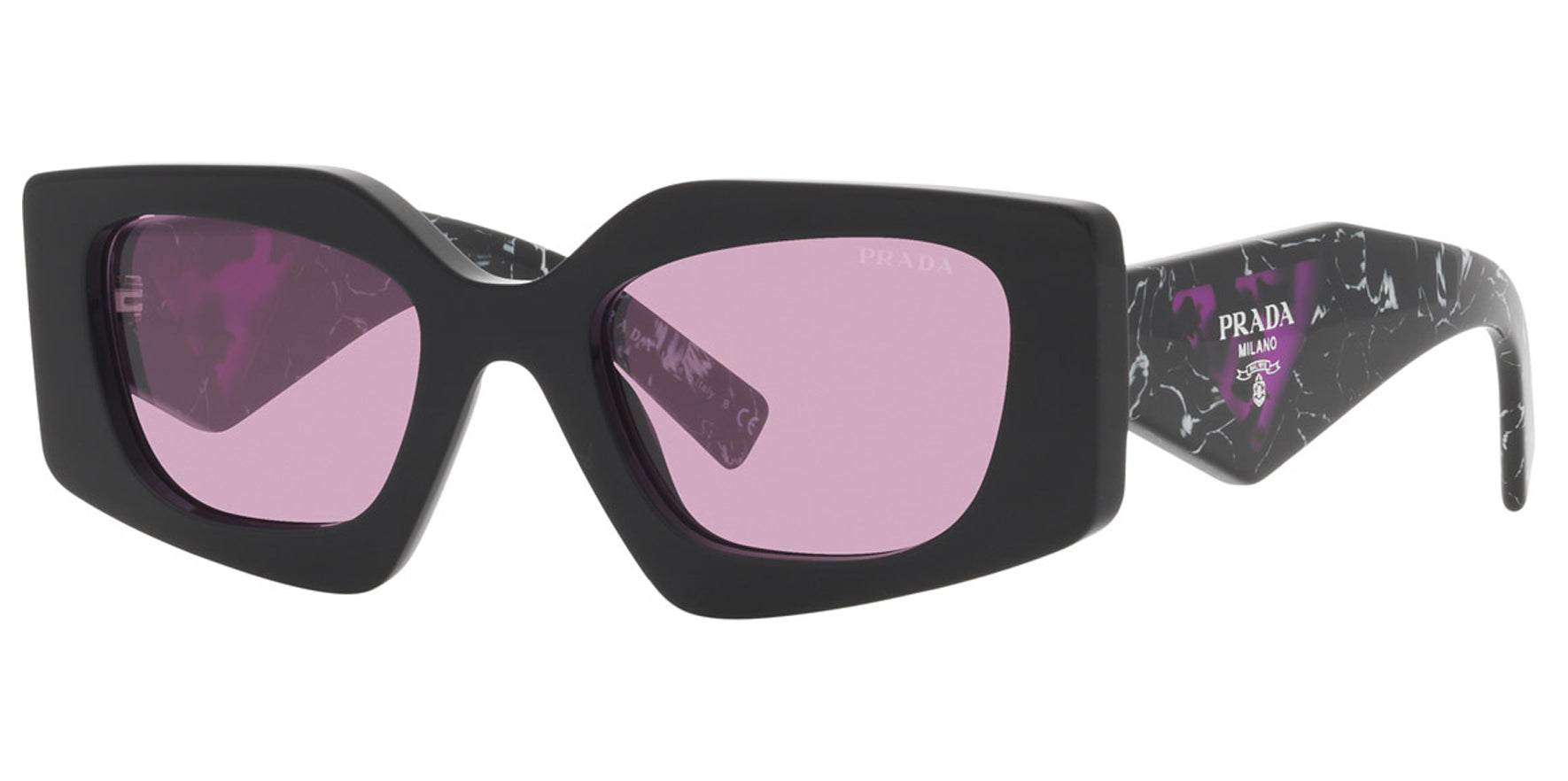 Prada Women Black Geometric Rectangle Sunglasses PR15YS-1AB07Q Dark Violet Mirrored Silver Lens 51mm